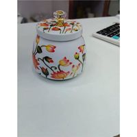 Pot de rangement en métal blanc de style nordique |   Pot à fruits et en-cas à motifs floraux roses |   Pot de rangement pour bonbons avec couvercle en verre orné d'éléments dorés