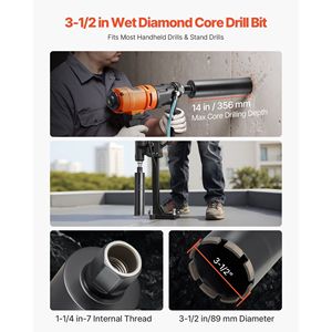 Punta da trapano di alta precisione da 3-1/2 pollici per muratura e cemento, profondità di foratura 14 pollici, filettatura interna 1-1/4 In-7, per foratura a umido - Product Image 2