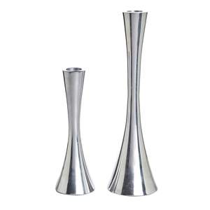 Ensemble de porte-bougies modernes en métal argenté, hauts et fins, pour bougies coniques, centre de table décoratif minimaliste - Product Image 1