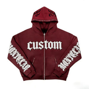 Custom Heavyweight French Terry Cropped Zipper Hoodie Oversized Color Block <b>Sweatshirt</b> with DTG Print Embroidery Hooded For Men - Product Image 6