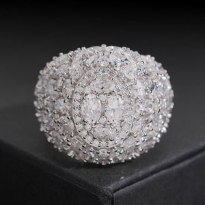 <b>Mens</b> <b>Silver</b> Oval Moissanite <b>Ring</b> With Brilliant Center Stone Iced Out Hip Hop Statement Jewelry Lightweight Luxury Gift - Product Image 2