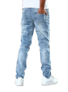 Jeans en denim coupe droite pour homme |   Pantalon décontracté confortable avec broderie et boutons, écologique, idéal pour les activités de plein air au printemps - Product Image 2