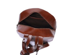 Minimalist Genuine Leather Women's Mini <b>Backpack</b> Brown Round Shape Shoulder Strap Zipper Closure Daily Use Softback - Product Image 4