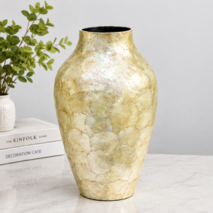Jarrón de porcelana contemporáneo irregular con incrustaciones de mosaico de nácar dorado, hecho a mano, decoración para mesa del hogar. - Product Image 4