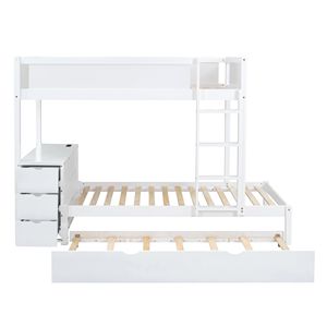 Letto a castello bianco con due letti singoli, letto estraibile con contenitore e scrivania - per bambini - Product Image 4