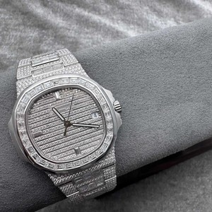 Luxury Iced Square <b>Watch</b> Moissanite Diamond Baguette Bezel Fully Paved Stainless Steel Crystal <b>Case</b> Mechanical Movement 30bar - Product Image 6