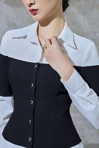 Ensemble chemise kaki élégante et jupe superposée noire et blanche pour femme de bureau, modèle MARINA KS49, vente en gros, fourni par Vietnam Fashion Supply - Product Image 2