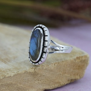 Natural Labradorite 925 Sterling <b>Silver</b> <b>Statement</b> <b>Rings</b> Long Oval Cabochon Gemstone Boho Vintage <b>Ring</b> Handmade Jewelry - Product Image 5