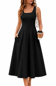 <span class=keywords><strong>Abito</strong></span> Vintage Senza Maniche da Donna con Scollo Quadrato, Vestito Fluido a Trapezio <span class=keywords><strong>per</strong></span> Serate, Cocktail Party, Vacanze e Spiaggia - Product Image 2