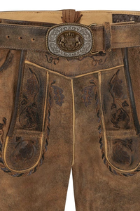Shorts bavarois en cuir pour hommes, marron, motif floral brodé, taille haute, style vintage, pantalon traditionnel Trachten - Product Image 3