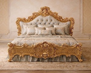 Ensemble de lit sculpté en feuilles dorées de style arabe-persan, meubles de chambre à coucher de luxe sur mesure, lit en teck avec tables de chevet pour la maison, USA. - Product Image 2