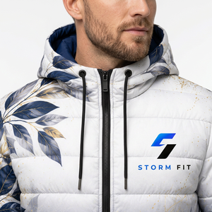 Veste matelassée à imprimé floral personnalisé, coupe-vent, hiver, à capuche, fermeture éclair, coupe classique, polyester, pour homme. - Product Image 5