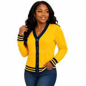 Cardigan en tricot jaune ample à manches longues Cosh International Sisterhood, style universitaire respirant et sans coutures - Product Image 5