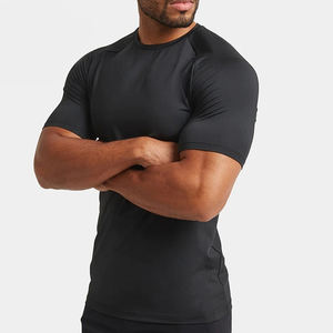 Camiseta Deportiva Negra de Alta Elasticidad, Manga Raglán, Top de Culturismo, Absorbe la Humedad, Ropa Deportiva para Hombre - Product Image 2