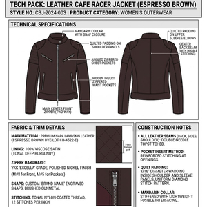 Blouson de motard en cuir pour femme, marron chocolat, coupe ajustée, style Cafe Racer, épaules matelassées, en véritable peau de mouton, service OEM personnalisé, vente en gros - Product Image 5