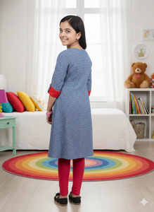 ชุดคุर्ตาผู้หญิงลายเรขาคณิตผ้าเรยอนสีน้ำเงิน สไตล์ชาติพันธุ์ แบบลำลอง สวมใส่สบาย ซักแห้งเร็ว ผลิตจากวัสดุรีไซเคิล ขายส่ง - Product Image 3