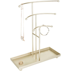 Support à bijoux moderne en métal noir à 3 niveaux avec base en bois, présentoir de bureau pour colliers, bracelets et bagues - Product Image 6