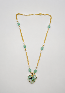 Collar Personalizado Chapado en Rodio con Colgante de Corazón en Esmalte Verde Menta, Cadena con Cuentas de Aventurina y Perla, Joyería Romántica para Mujer, Regalo Elegante - Product Image 2