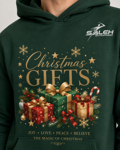 SALEH ENTERPRISES Sweat-shirt à capuche en polaire vert pour homme, imprimé Noël, avec motif cadeau et logo au dos - Product Image 4