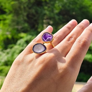 Indian Manufacturer Natural Geode Druzy <b>Ring</b> Brass Gold Electroplated Edged <b>Adjustable</b> <b>Ring</b> Wedding & Engagement Handmade <b>Ring</b> - Product Image 1