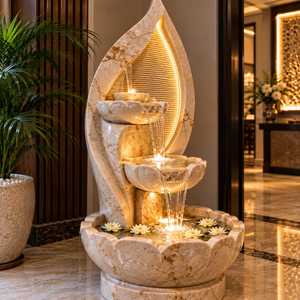 Nouvelle Fontaine d'Eau en Marbre Vision, Design Personnalisé, Autoportante, en Forme d'Animal, Grande Fontaine Décorative d'Extérieur pour Jardin, à Niveaux, avec Bol Lotus et LED - Product Image 2