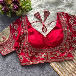 Blusa de novia tradicional amarilla con bordado floral Zari, top corto de mezcla de seda tejida con cuello corazón para fiesta de verano para mujer - Product Image 5