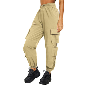 Pantalon cargo pour femme, été, coupe large, taille mi-haute, avec poches, qualité supérieure, faible MOQ, service OEM - Product Image 4