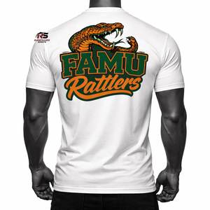 T-shirts imprimés graphiques FAMU de qualité supérieure, fabriqués en tissu de coton doux, pour les commandes en gros, destinés aux universités HBCU. - Product Image 3