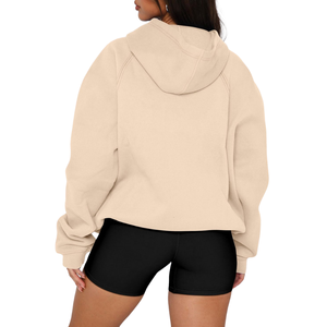 Sweat à capuche oversize beige uni pour femme, en coton riche, doux pour la peau, qualité export, style minimaliste - Product Image 2