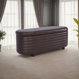 L8133 Brown PU <b>Leather</b> Oval Storage <b>Stool</b> Elegant Comfortable Ottoman Design - Product Image 1