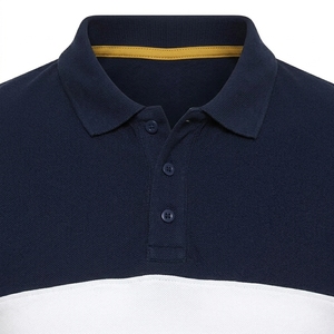 Chemise formelle pour homme en tissu éponge color-block à manches courtes, tricotée, respirante, imprimée, bleu marine, blanc, jaune moutarde, longueur standard - Product Image 6