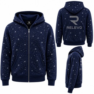 Sudadera con Capucha y Cremallera para Hombre RELEVO, Logotipo con Pedrería, Estampado en la Espalda, 100% Algodón, Tejido de Rizo, Impermeable, Ecológica, Corte Regular - Product Image 6