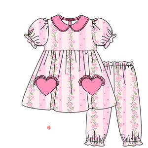 女の子ドレス女の子ドレス女の子用花柄プリントピンクバレンタインデースモック赤ちゃんドレス & アウトフィット - Product Image 5