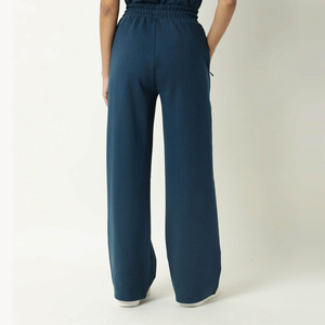 Women High Waist Solid Canvas <b>Flared</b> Track Pants Elastic Pockets Drawstring 100% Cotton Eco-Friendly Winter <b>Leggings</b> Casual - Product Image 4