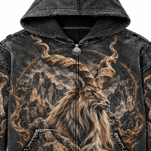 เสื้อฮู้ดซิปดีไซน์ใหม่ ยูนิเซ็กส์ สไตล์สตรีทแวร์ วินเทจ ลายแพะสีดำ ผ้าฝ้ายฟลีซ 100% เป็นมิตรกับสิ่งแวดล้อม - Product Image 3