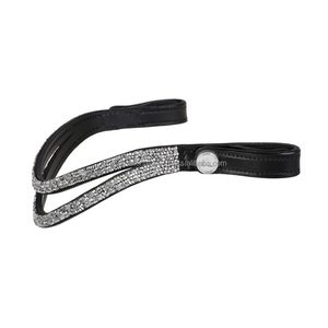 Diadema para Caballo de Cuero Negro con Incrustaciones de Cristales Transparentes Personalizados en Forma de Doble V, en Tallas Completa y Cob - Product Image 4