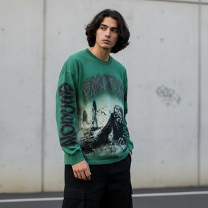 Sweat-shirt à col rond personnalisé avec logo, 100 % coton épais, manches longues, style vintage délavé, pull streetwear pour l'été - Product Image 6