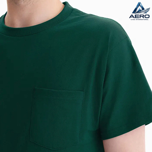 T-shirt personnalisé OEM vert foncé pour homme, coupe classique, en coton, manches courtes, uni, streetwear décontracté - Product Image 5