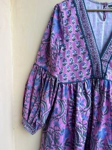 Nuevo Vestido Maxi Estilo Bohemio 100% Algodón, Estampado Floral, Cuello en V, Manga Larga, Vestido Maxi Largo Informal Tradicional para Mujer - Product Image 5