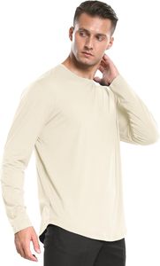 T-shirt à manches longues pour homme, col rond, coupe classique, couleur unie, respirant, en coton tricoté, vêtements décontractés - Product Image 6