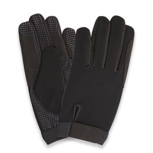 Guantes de equitación profesionales negros: parte trasera de malla transpirable con palma de silicona antideslizante con puntos, logotipo y diseño personalizados - Product Image 1