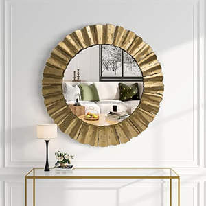 <b>Large</b> Modern Round Lightweight Metal Decorative Wall Mirror with Floral <b>Frame</b> for Home Use Handmade - Product Image 1