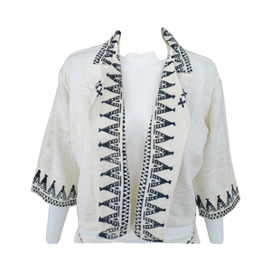 Chaqueta corta de algodón blanco para mujer de estilo bohemio ecológico tejido transpirable de alta calidad de primera calidad con cuello levantado Otoño Invierno - Product Image 1