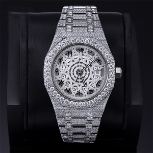 Montre à mouvement automatique de luxe entièrement sertie de diamants Moissanite VVS, cadran arabe fait main, verre de montre, bracelet Hip Hop, vente chaude - Product Image 3