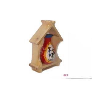 Vase de table tribal artisanal en bois et argile émaillée, style Art Déco, respectueux de l'environnement, peint à la main, pour mariage, Diwali, Pâques - Product Image 1