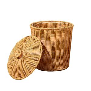 Cesta de Almacenamiento Tejida de Ratán Hecha a Mano de Alta Calidad con Tapa, Cesto de Ropa Redondo para Uso Doméstico - Product Image 1