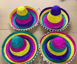 Chapeau de paille sombrero mexicain multicolore à rayures, taille mini, style décontracté pour bars à tacos, fêtes estivales, voyages en plein air et affaires - Product Image 1