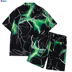 Trajes de punto estilo hip hop para hombre, cómodos y transpirables, colección de verano, camisa con botones personalizada, pantalones cortos de playa +Talla grande - Product Image 1