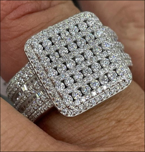 Women's Rhodium Plated Stainless Steel Cocktail <b>Ring</b> With Micro Pave Round Diamonds Geometric Glam Style Engagement Wedding <b>Ring</b> - Product Image 2