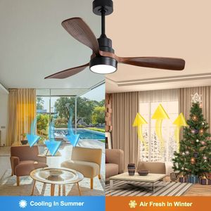 Ventilatore da soffitto in legno massello da 48 pollici a basso profilo con motore silenzioso reversibile, telecomando, luce e 3 pale DC - Product Image 3